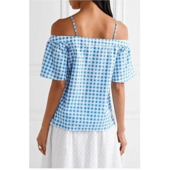 Draper James x Net a Porter Blue White Gingham Off-Shoulder Top XS Cotton Silk - Picture 8 of 8